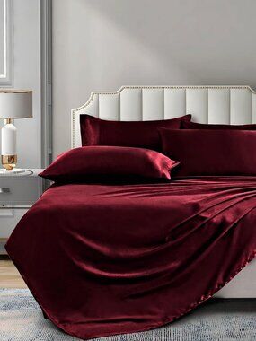 Luxury Silky Burgundy Satin Bedding Sheet Set